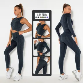 1/2/3 Pieces Gym Set Women Fitness Bra Active Wear Long Sleeve Crop Top Sports Leggings Yoga Sets Womens Outfits Workout Clothes