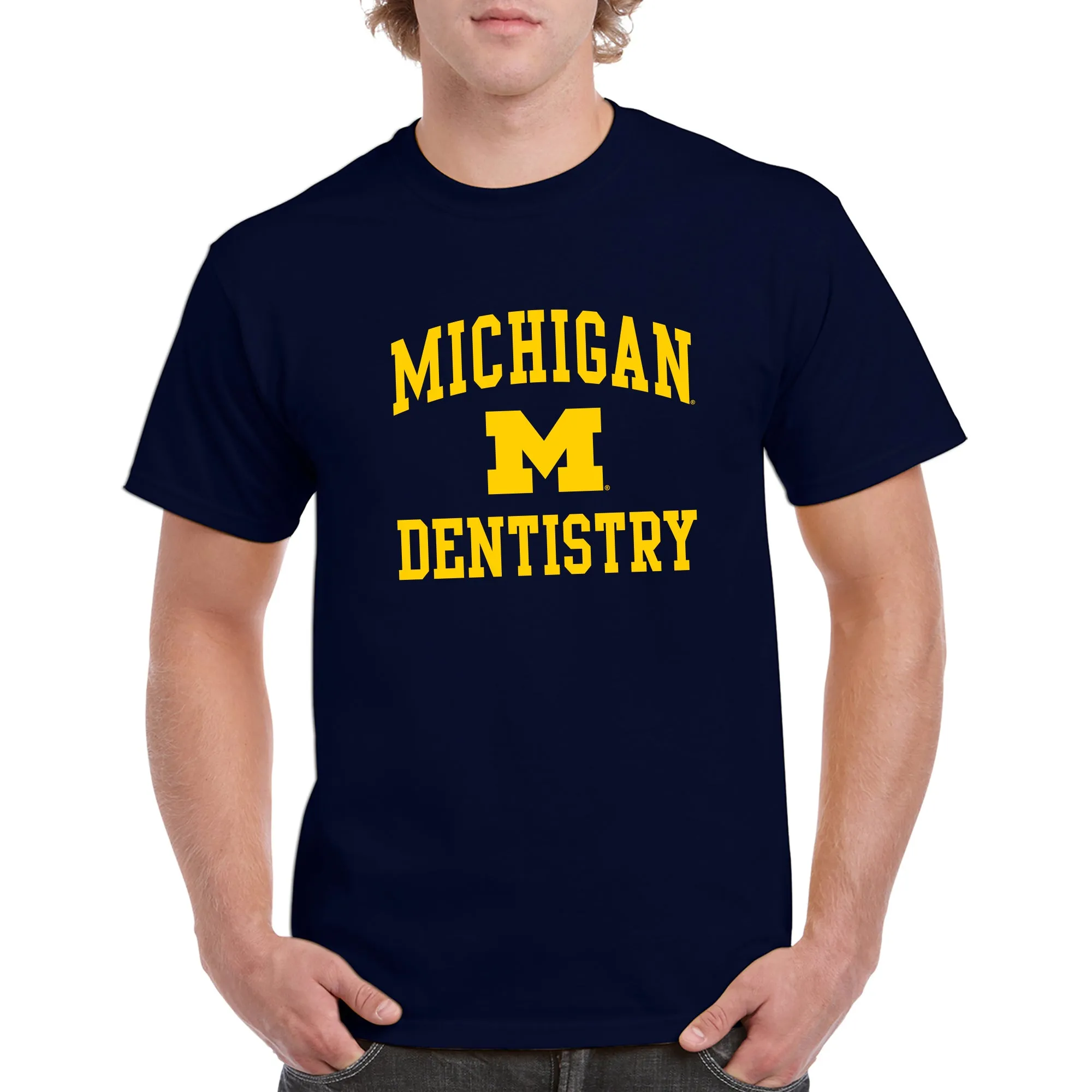 Arch Logo Dentistry University of Michigan Basic Cotton Short Sleeve T-Shirt - Navy