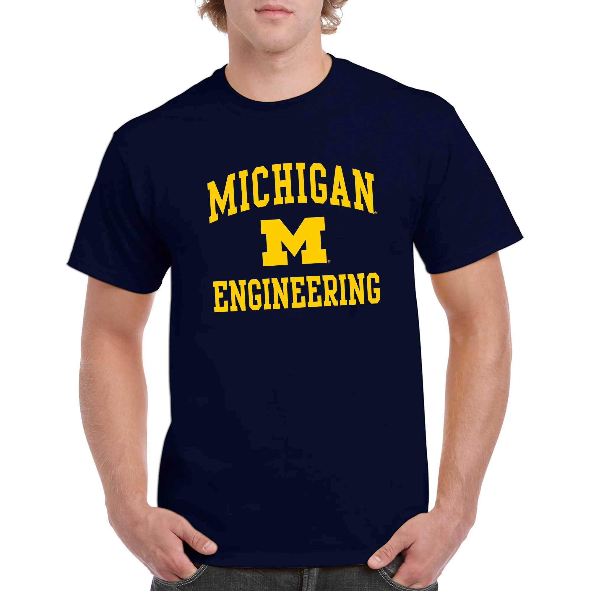 Arch Logo Engineering University of Michigan Basic Cotton Short Sleeve T-Shirt - Navy