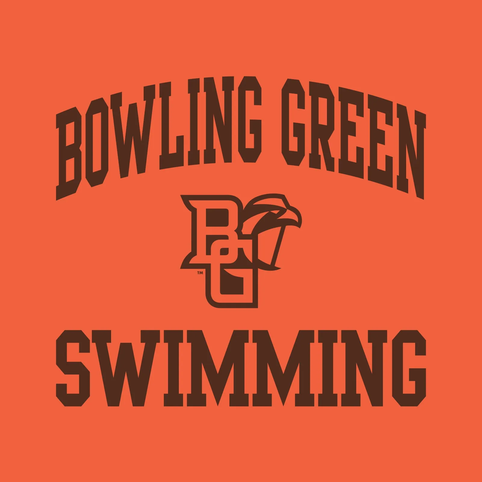 Bowling Green State University Falcons Arch Logo Swimming Basic Cotton Short Sleeve T Shirt - Orange