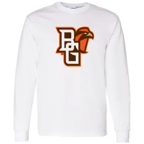 Bowling Green State University Falcons Primary Logo Cotton Long Sleeve T Shirt - White