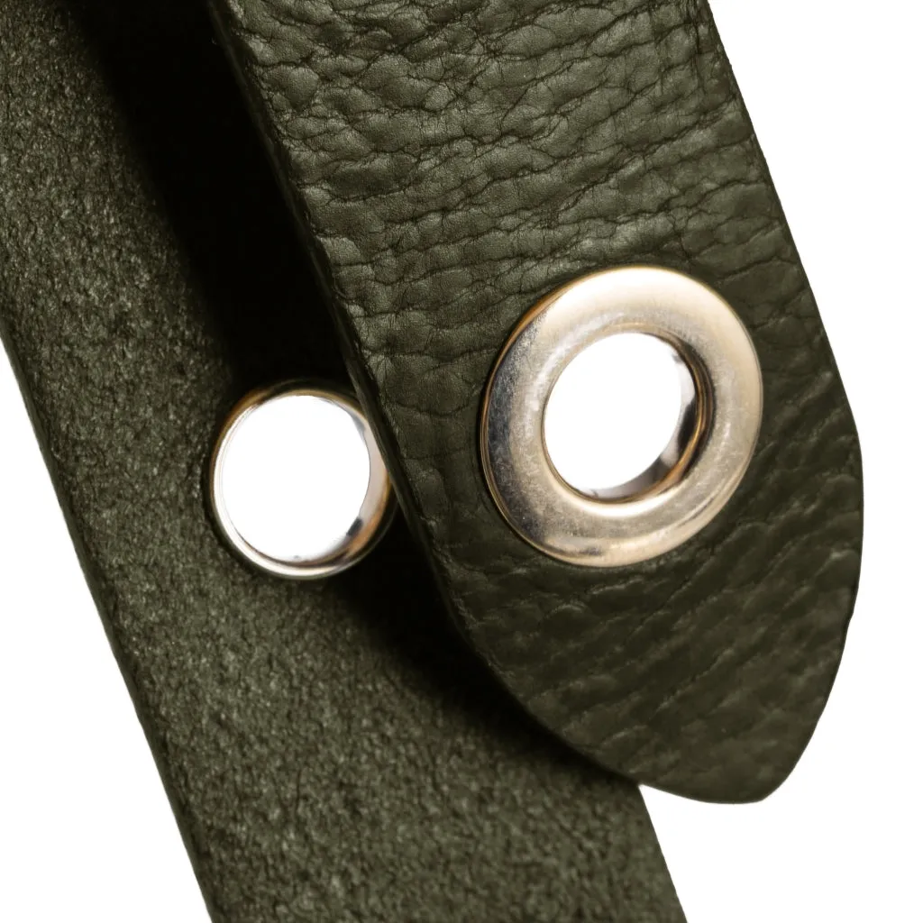 Cool jeans leather belt decorated with large eyelets / 13702 - Army Green