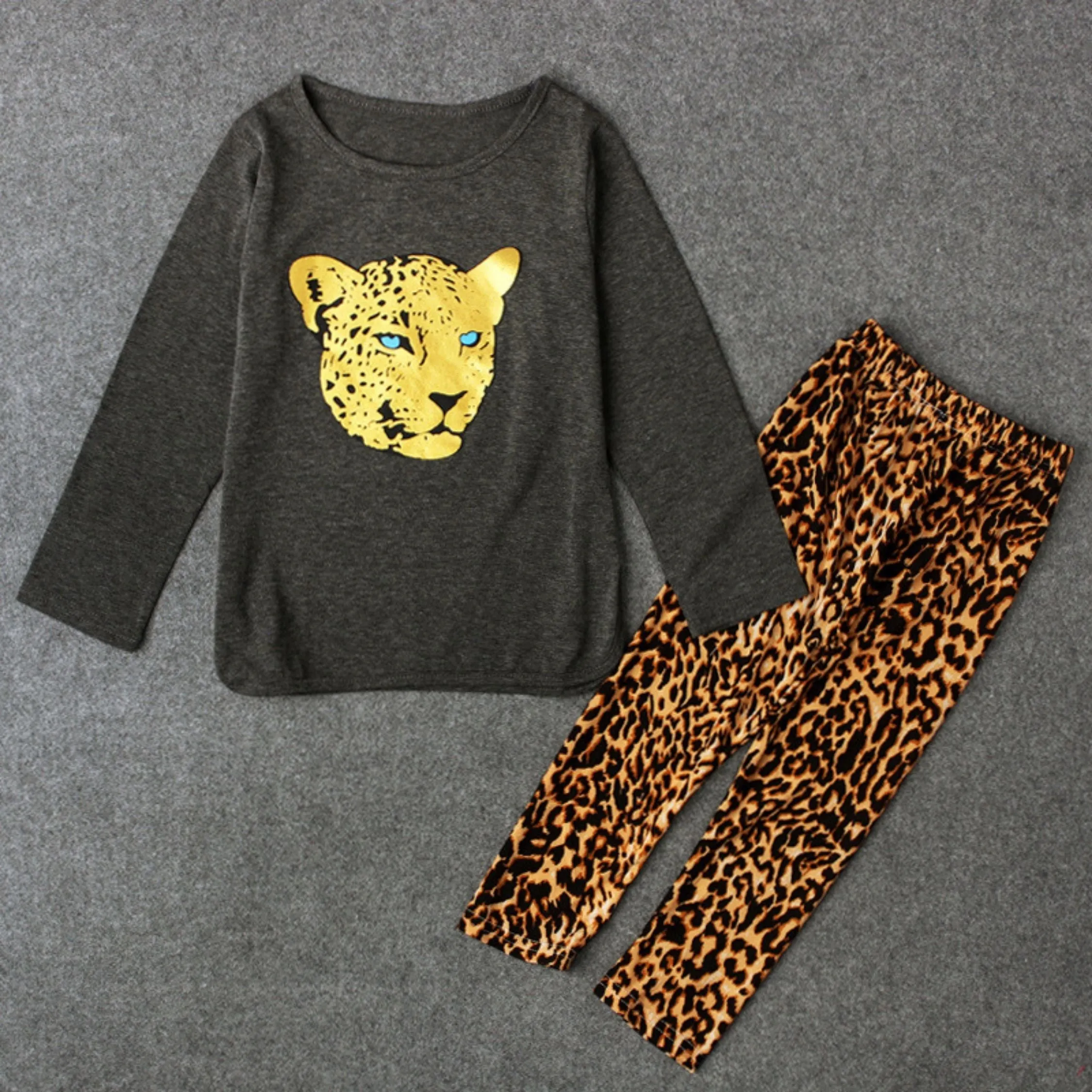 Full Sleeve Lion Print Theme Top & Trouser Girls 2 Piece Outfit Set, Multicolour