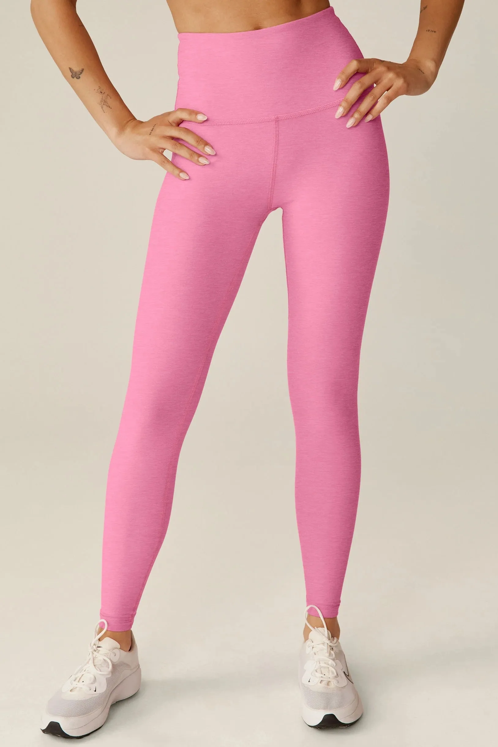 High Waisted Midi Leggings - Pink Bloom