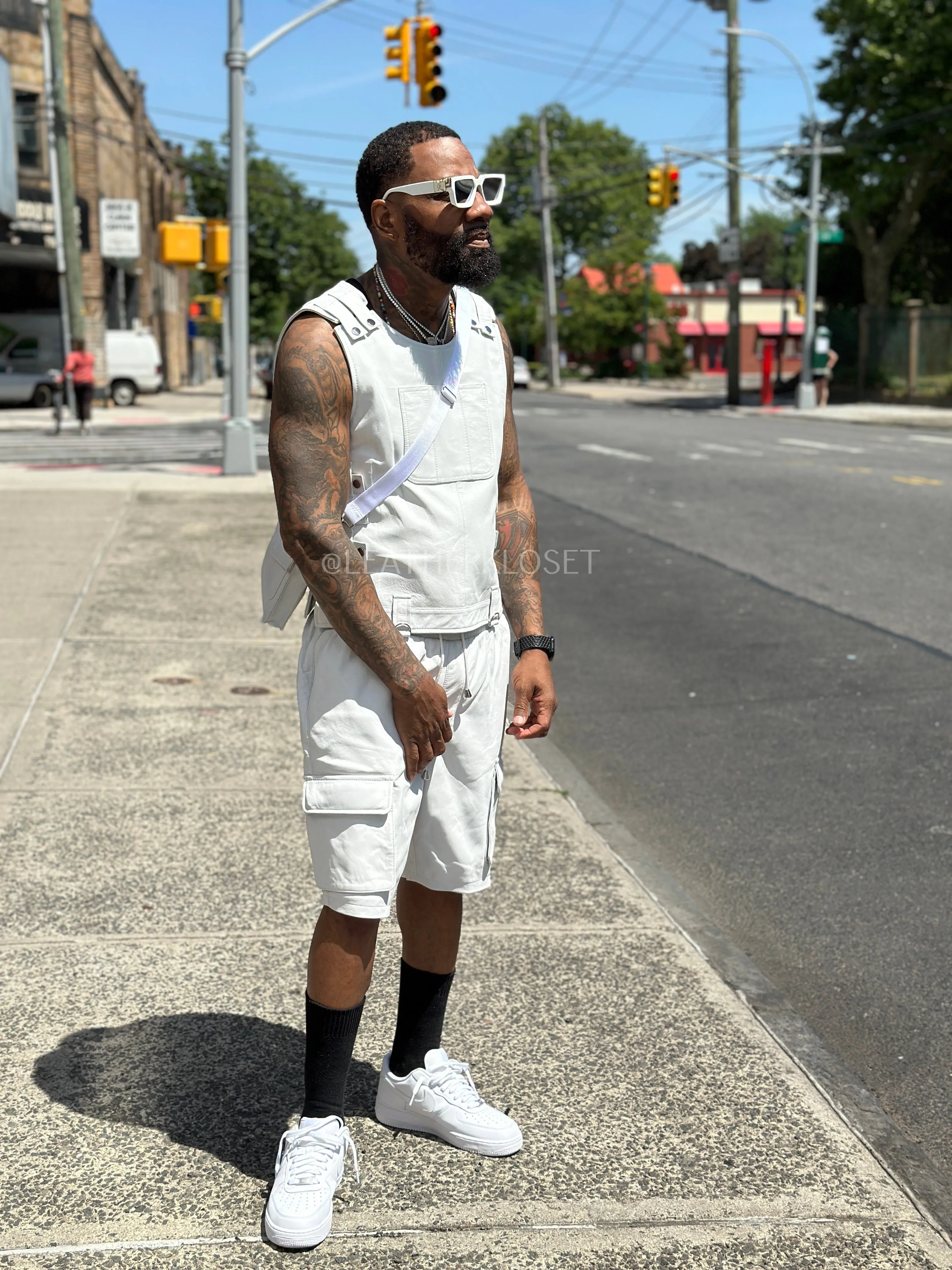 Men's Vegas Leather Vest And Shorts [White]