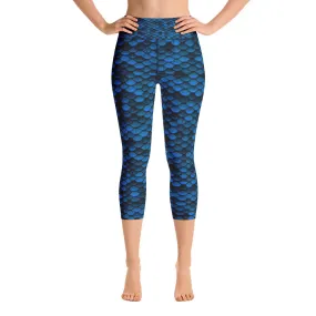 Midnight Blue Dragon Skin Yoga Capri Leggings