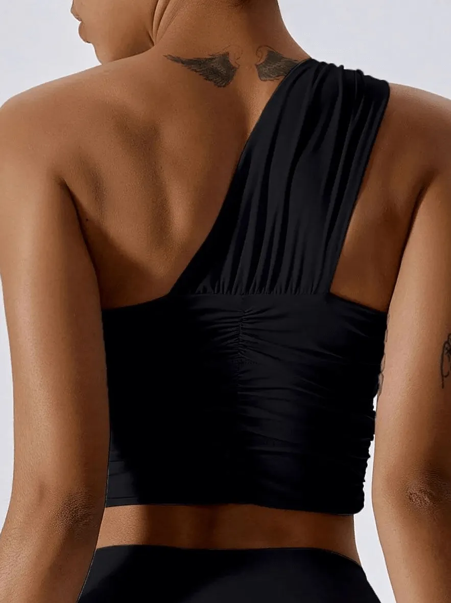 One Shoulder Backless Fitness Yoga Sports Bra - SF1769