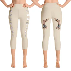 Our best viral leggings beige awesome goddess white letters