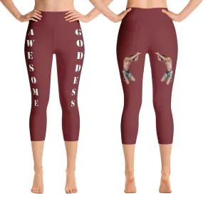 Our best viral leggings burgundy awesome goddess white letters