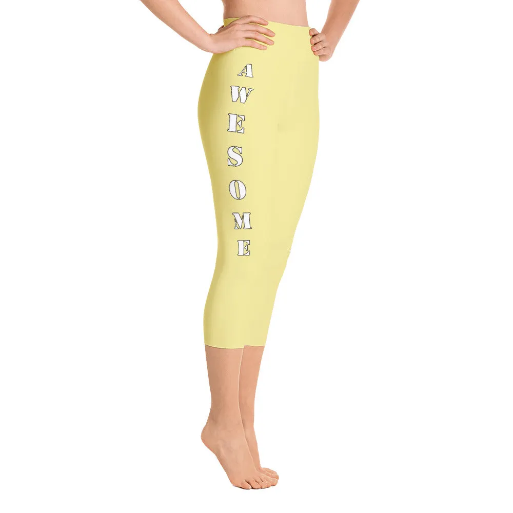 Our best viral leggings pale yellow awesome goddess white letters