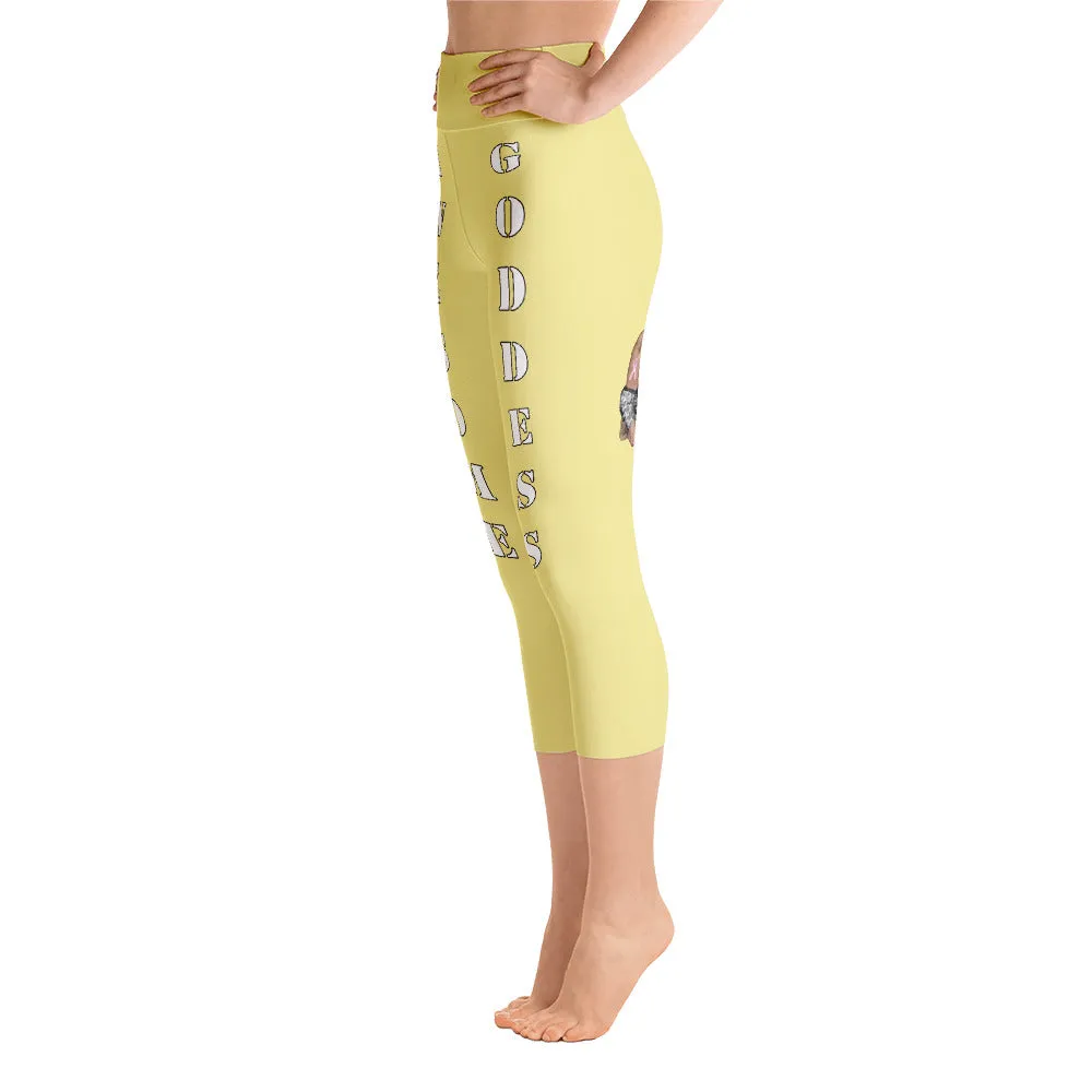 Our best viral leggings pale yellow awesome goddess white letters