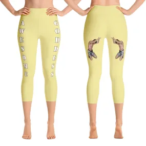 Our best viral leggings pale yellow awesome goddess white letters