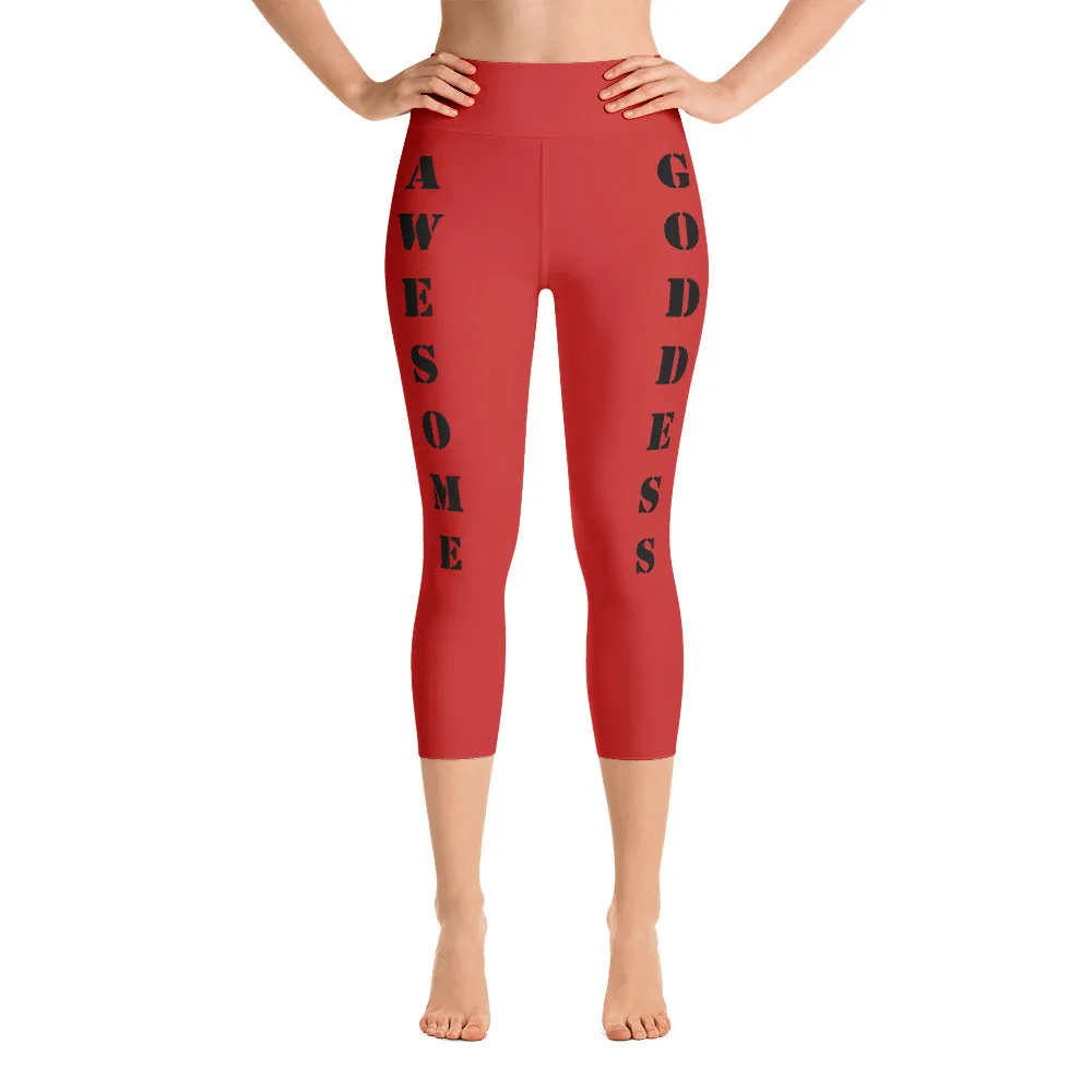 Our best viral leggings red awesome goddess black letters