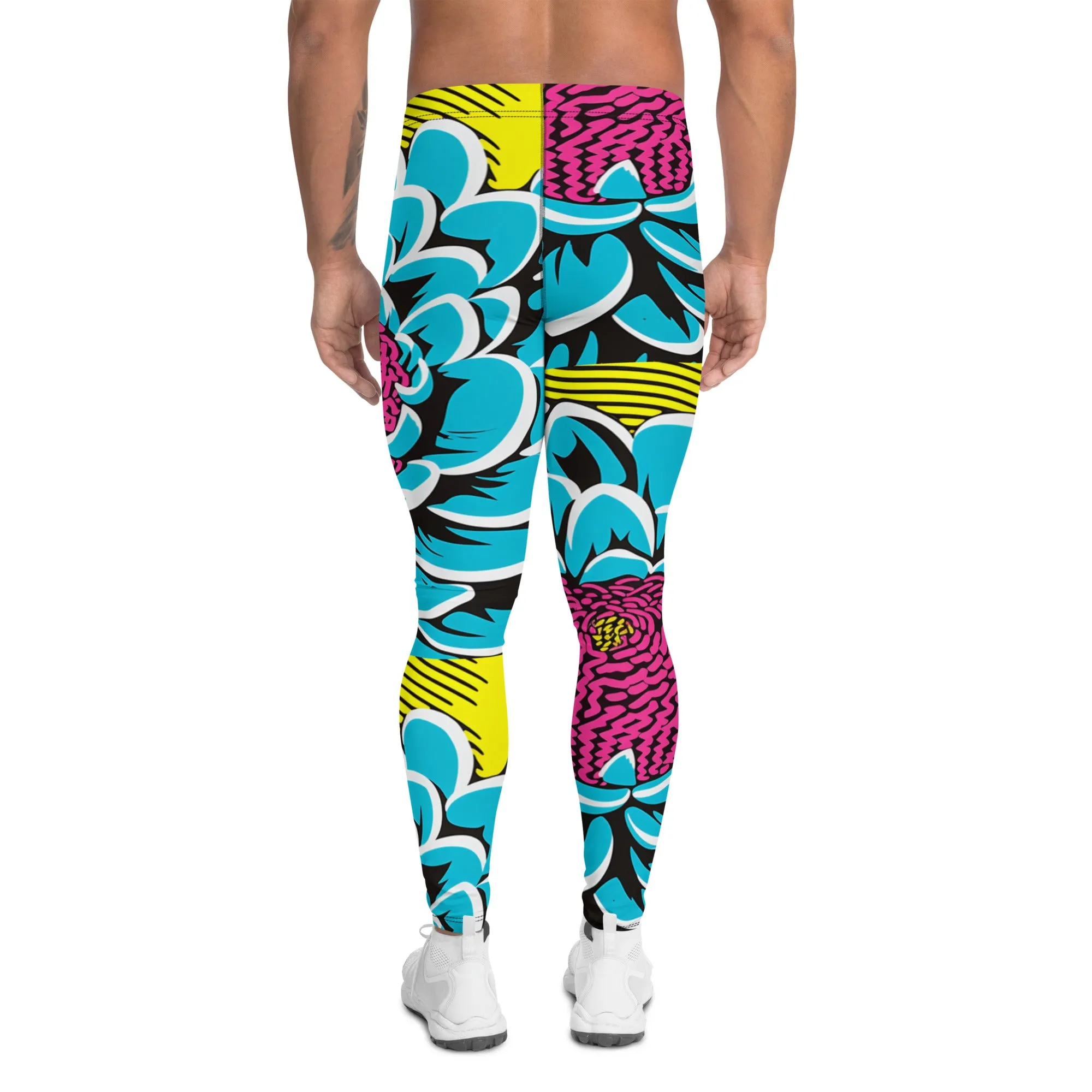 Unleash Your Inner Pop Art Fan with Men's Dahlia Print Athletic Leggings 002