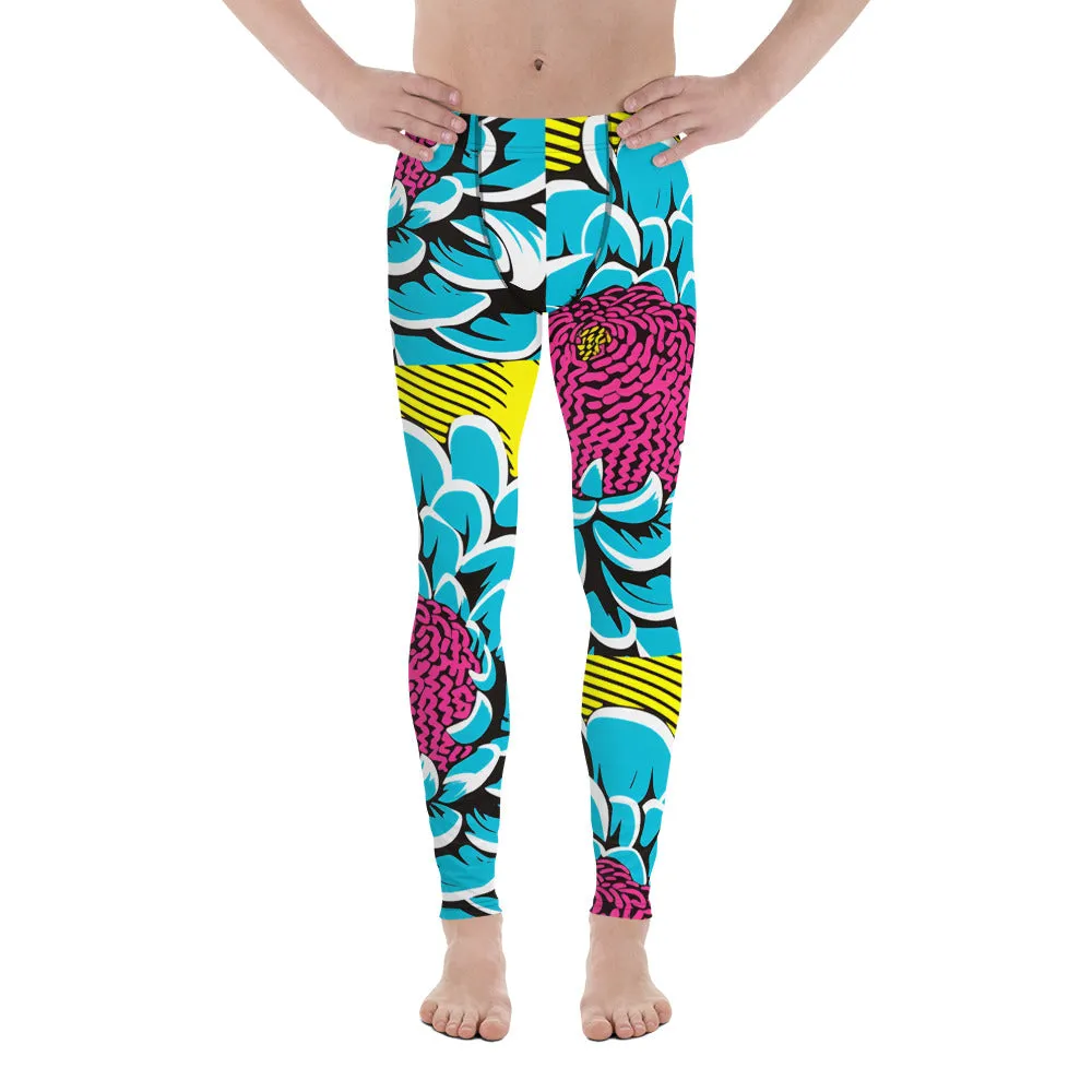 Unleash Your Inner Pop Art Fan with Men's Dahlia Print Athletic Leggings 002