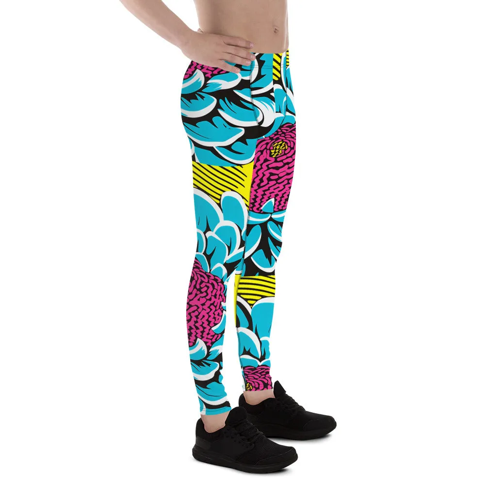 Unleash Your Inner Pop Art Fan with Men's Dahlia Print Athletic Leggings 002