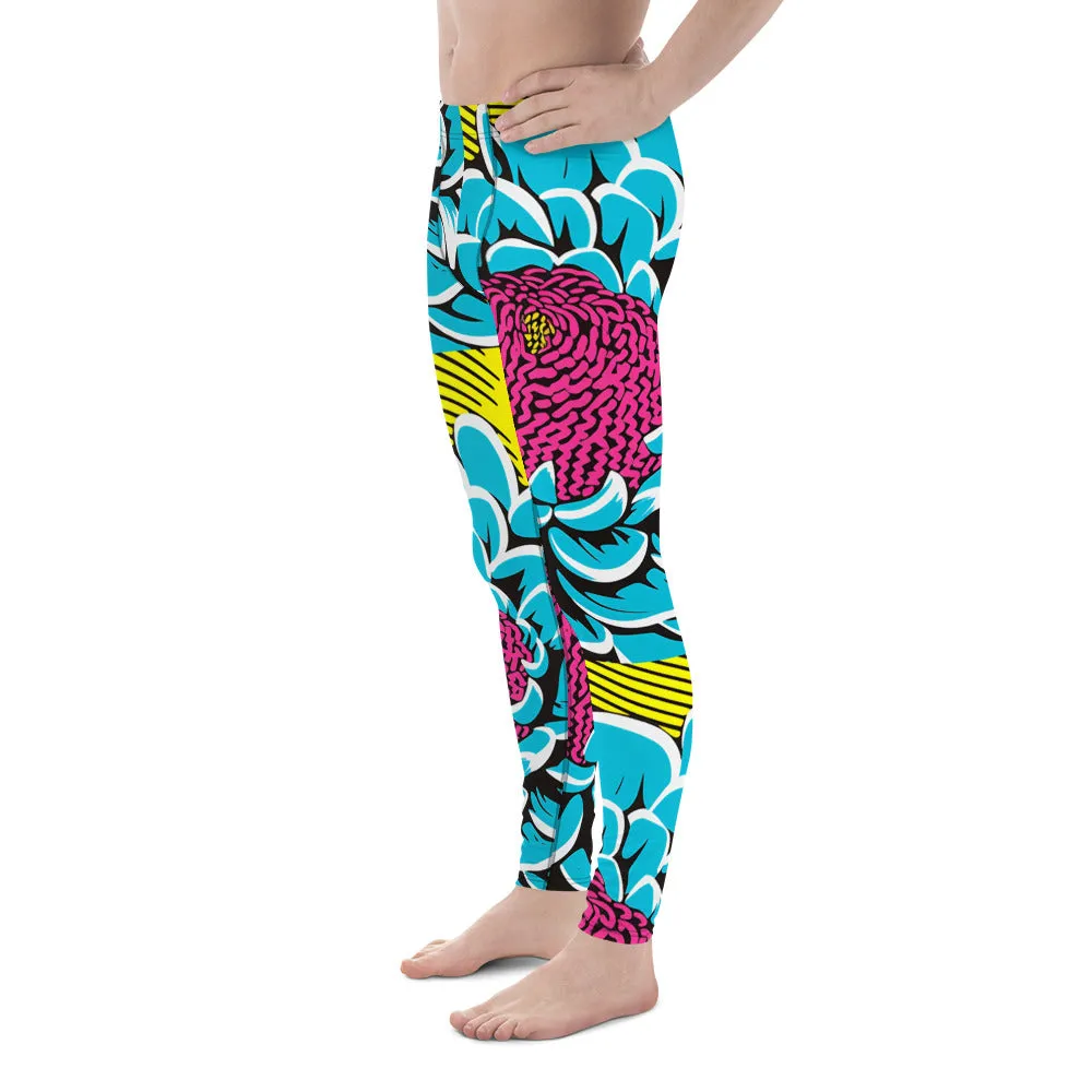 Unleash Your Inner Pop Art Fan with Men's Dahlia Print Athletic Leggings 002