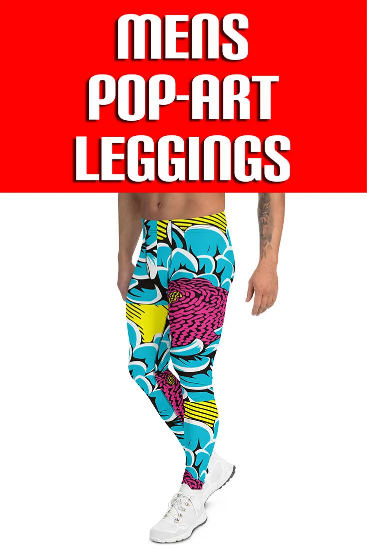 Unleash Your Inner Pop Art Fan with Men's Dahlia Print Athletic Leggings 002