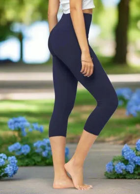 Women Navy Blue Capri Leggings, Soft YogaPants, Sizes 0-22, Yoga Waist, Exclusive Leggings