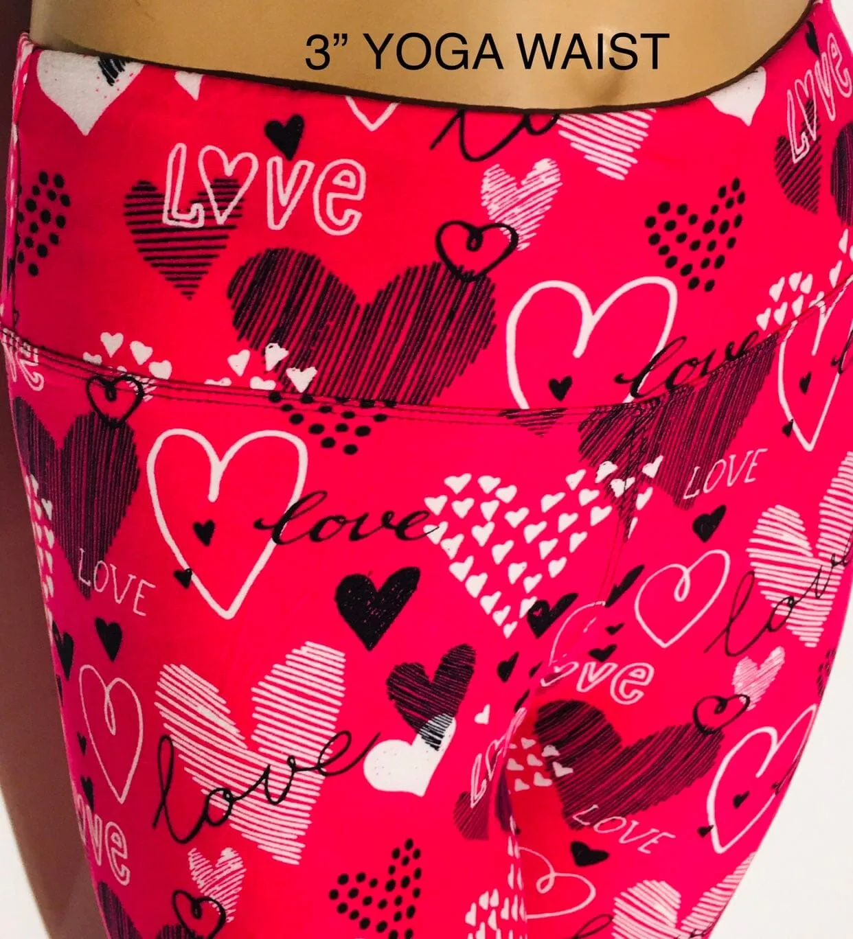 Womens Heart Leggings Soft Yoga Pants Pink/Black Sizes 0-20