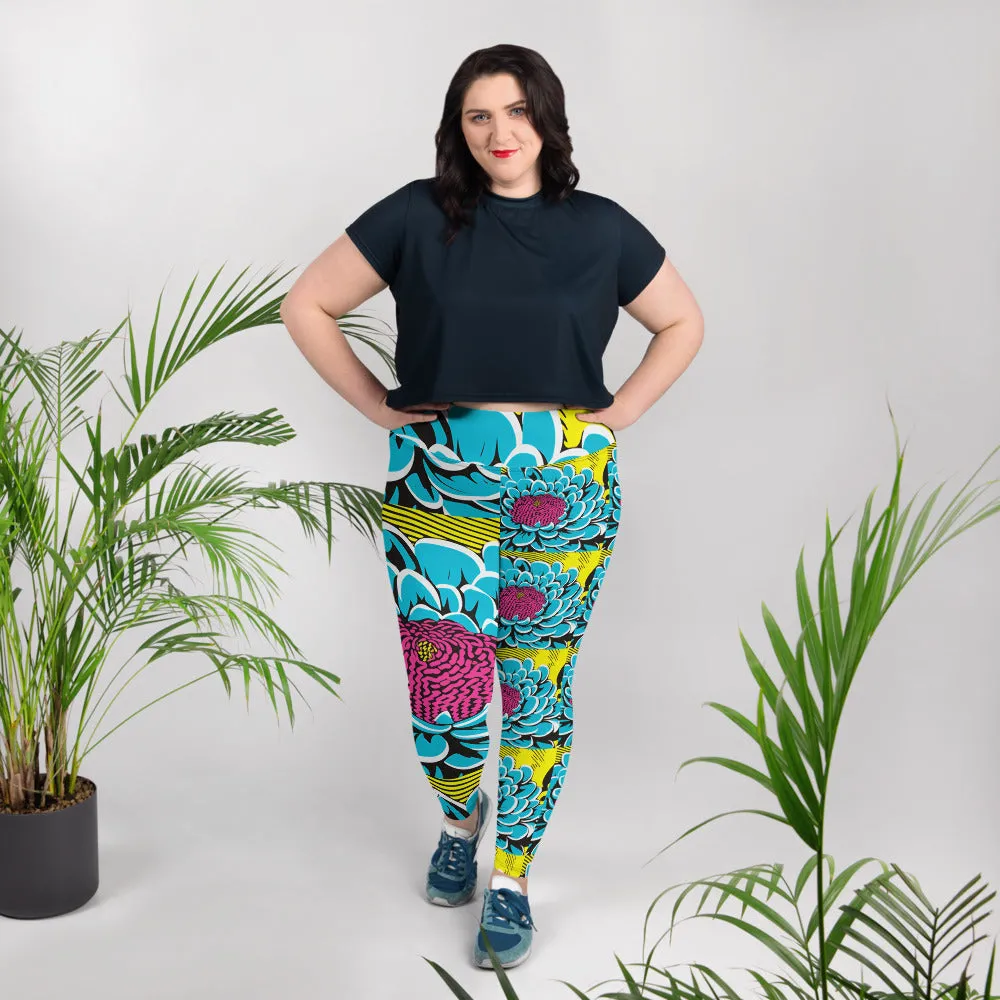 Women's Plus Size Pop Art Yoga Pants - Roy Lichtenstein Inspired Dahlia Print 002