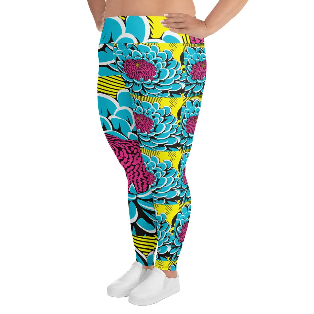 Women's Plus Size Pop Art Yoga Pants - Roy Lichtenstein Inspired Dahlia Print 002