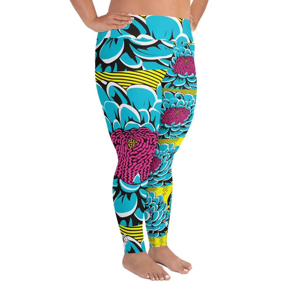 Women's Plus Size Pop Art Yoga Pants - Roy Lichtenstein Inspired Dahlia Print 002