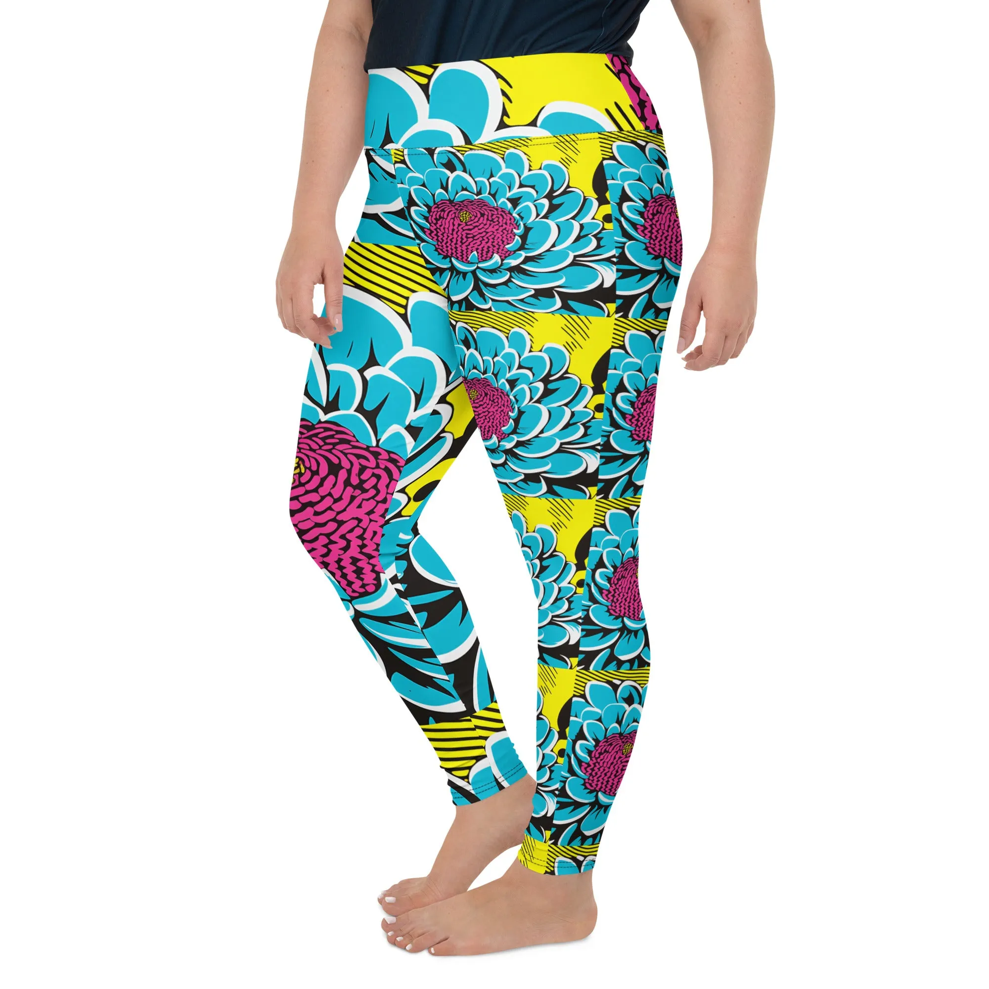 Women's Plus Size Pop Art Yoga Pants - Roy Lichtenstein Inspired Dahlia Print 002