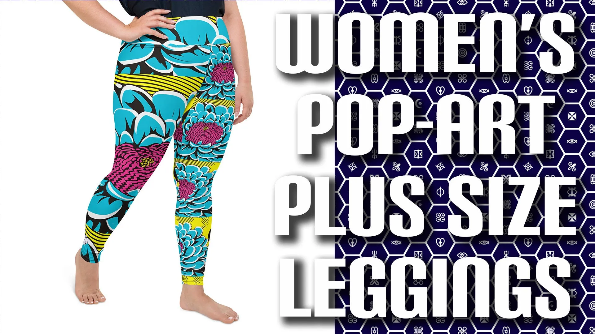 Women's Plus Size Pop Art Yoga Pants - Roy Lichtenstein Inspired Dahlia Print 002