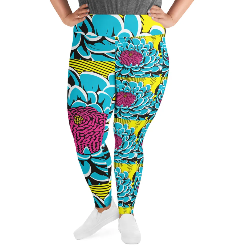 Women's Plus Size Pop Art Yoga Pants - Roy Lichtenstein Inspired Dahlia Print 002