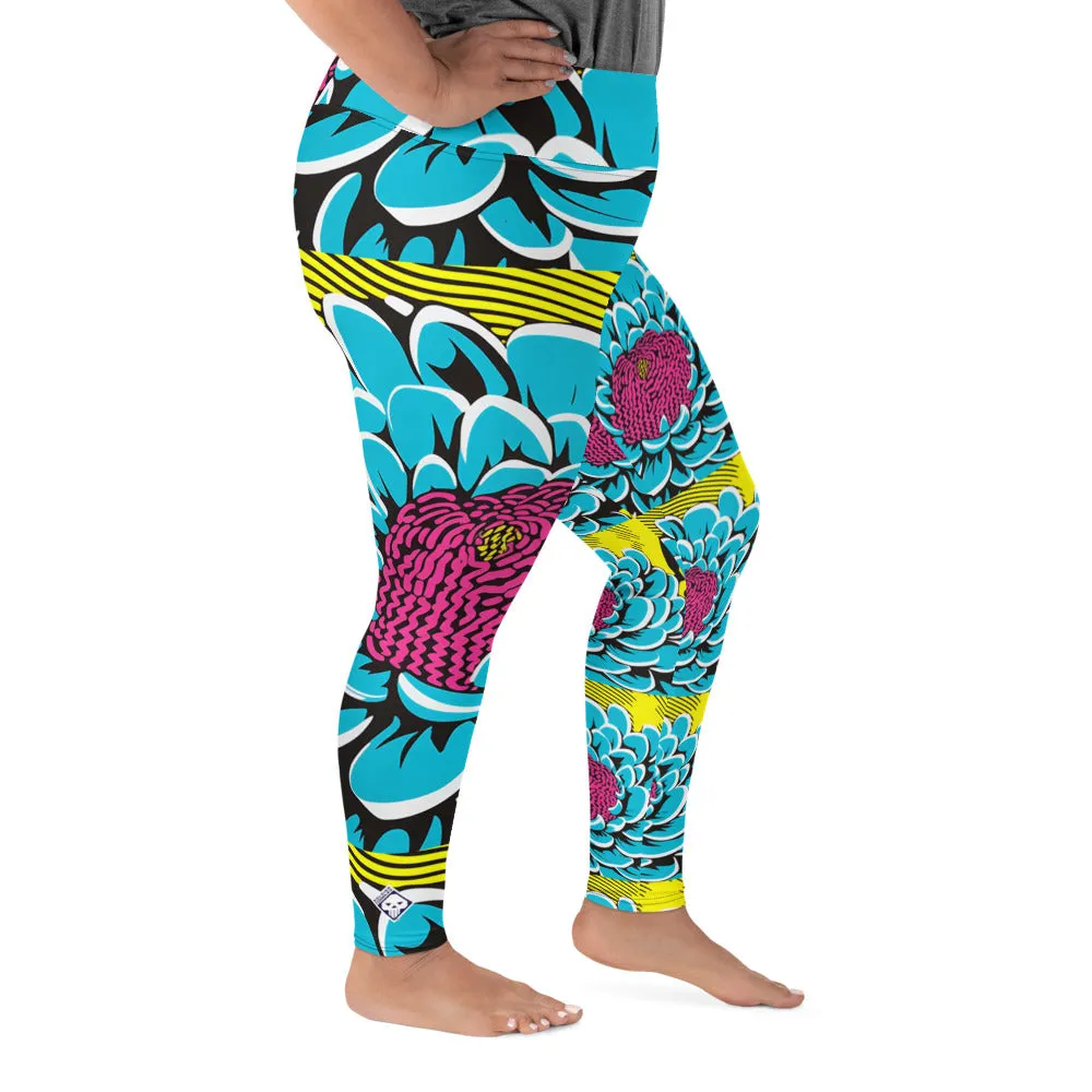 Women's Plus Size Pop Art Yoga Pants - Roy Lichtenstein Inspired Dahlia Print 002