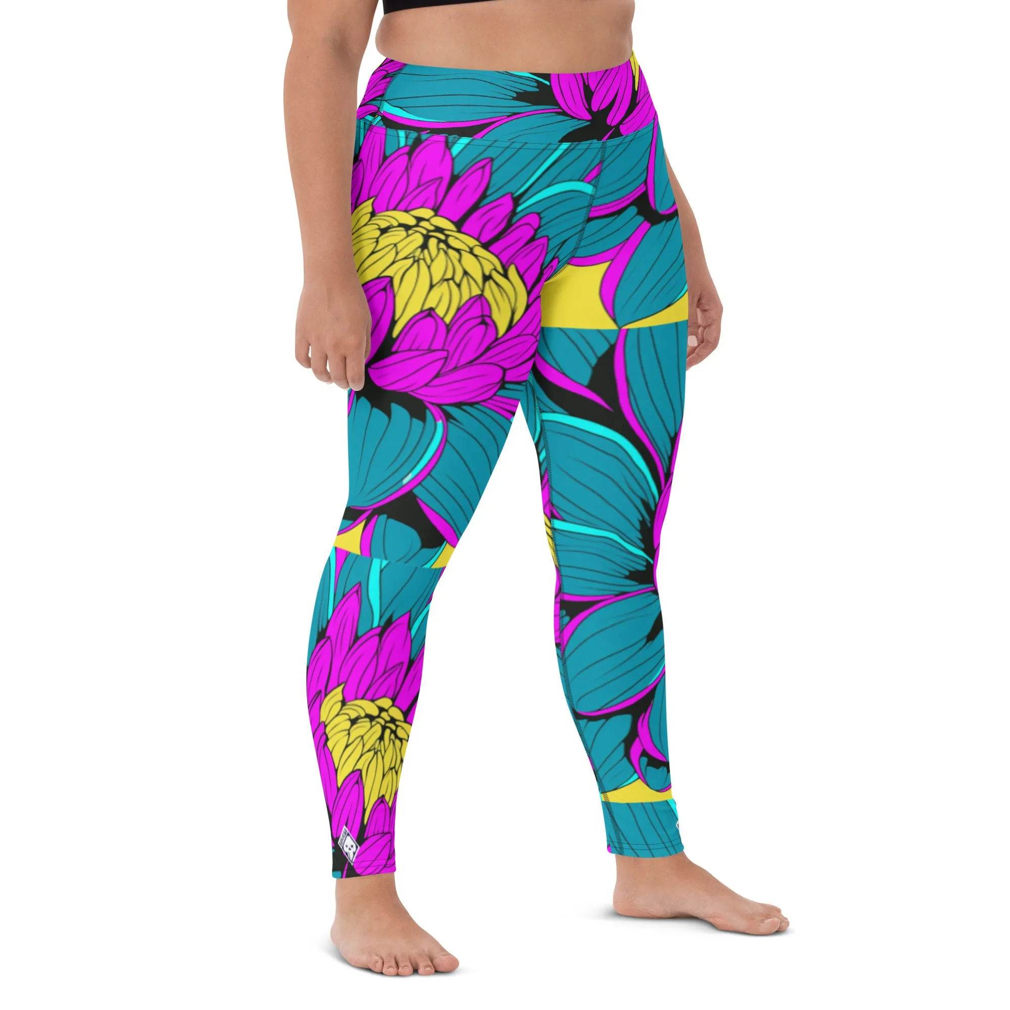 Women's Pop Art Yoga Pants - Roy Lichtenstein Inspired Dahalia Print 001