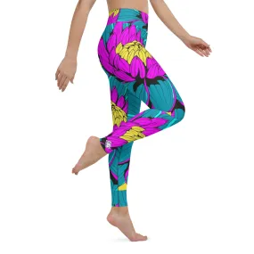 Women's Pop Art Yoga Pants - Roy Lichtenstein Inspired Dahalia Print 001