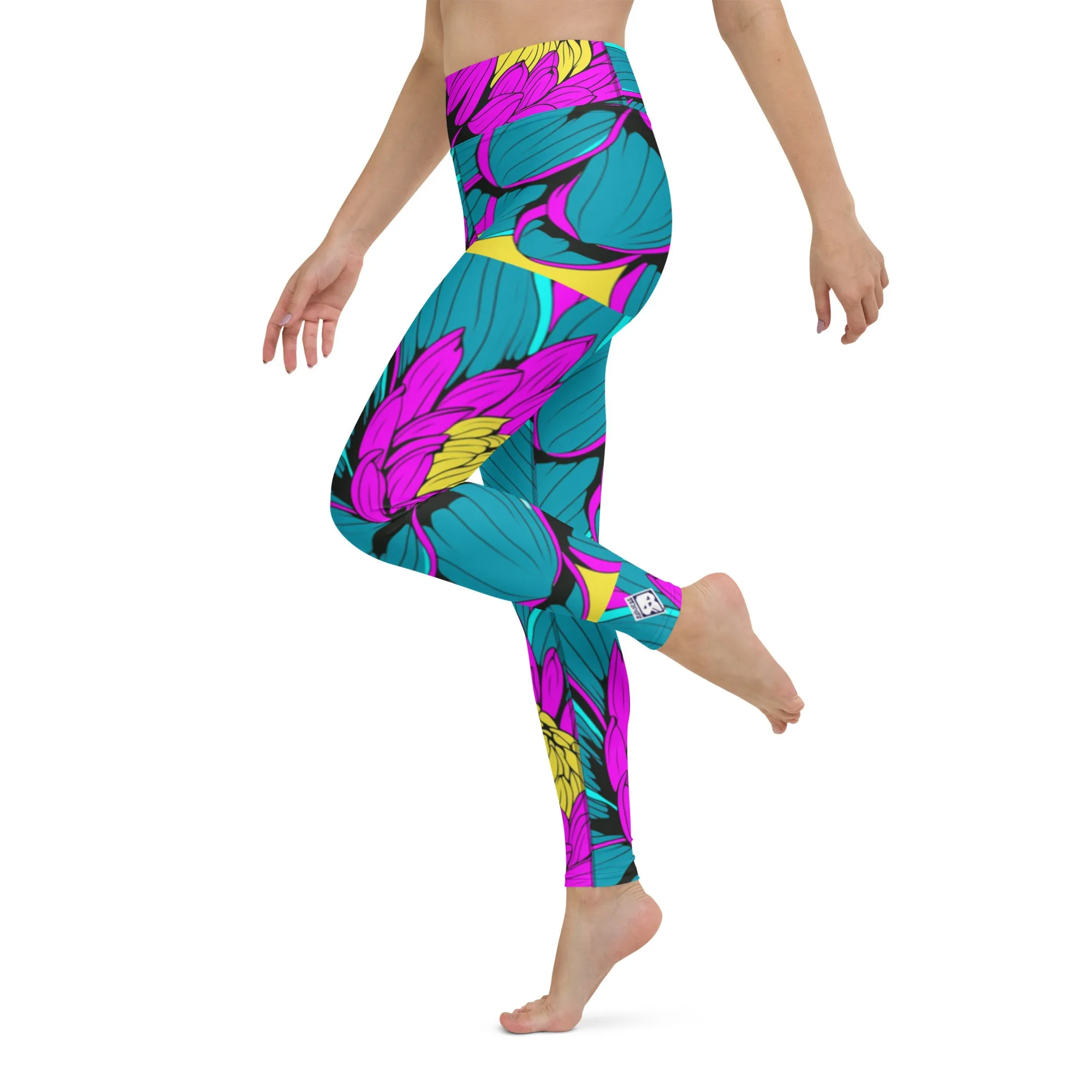 Women's Pop Art Yoga Pants - Roy Lichtenstein Inspired Dahalia Print 001