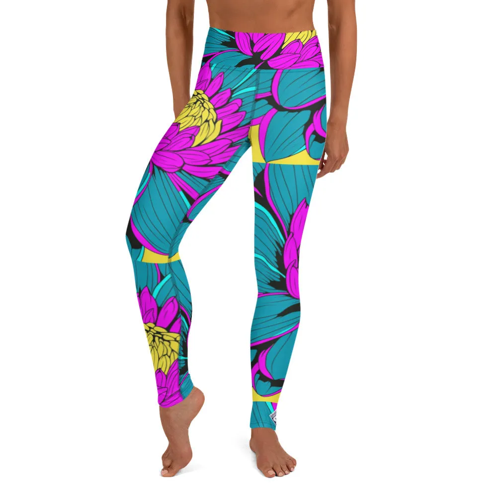 Women's Pop Art Yoga Pants - Roy Lichtenstein Inspired Dahalia Print 001