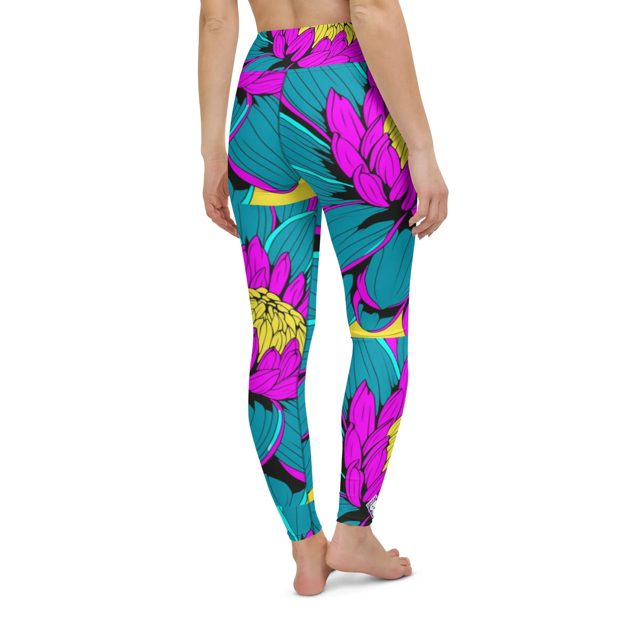 Women's Pop Art Yoga Pants - Roy Lichtenstein Inspired Dahalia Print 001