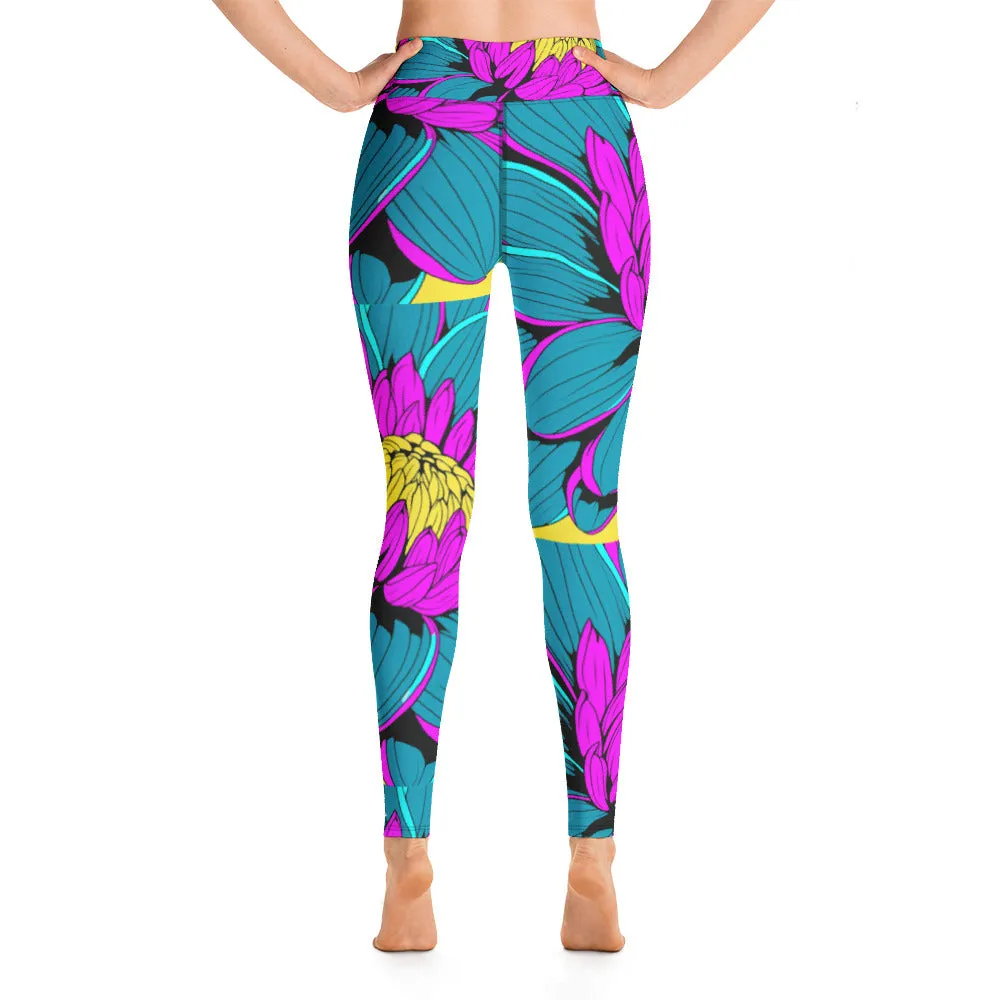 Women's Pop Art Yoga Pants - Roy Lichtenstein Inspired Dahalia Print 001