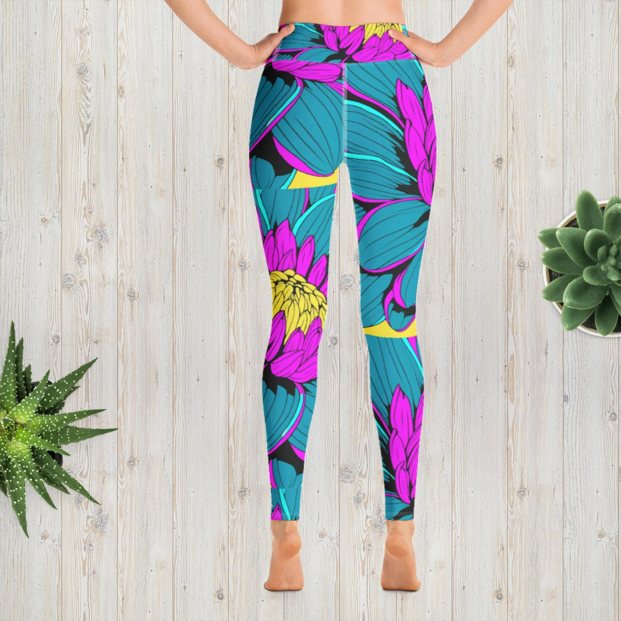 Women's Pop Art Yoga Pants - Roy Lichtenstein Inspired Dahalia Print 001