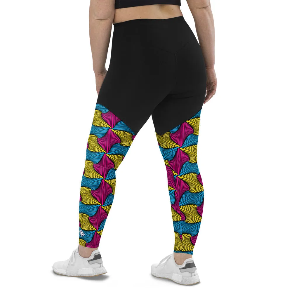 Women's Two Tone Ankara Wax Print High Waist Yoga Pants Workout Leggings For Jiu Jitsu, MMA, No Gi & Wrestling 001