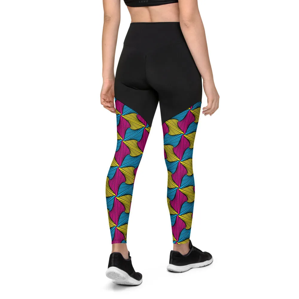 Women's Two Tone Ankara Wax Print High Waist Yoga Pants Workout Leggings For Jiu Jitsu, MMA, No Gi & Wrestling 001