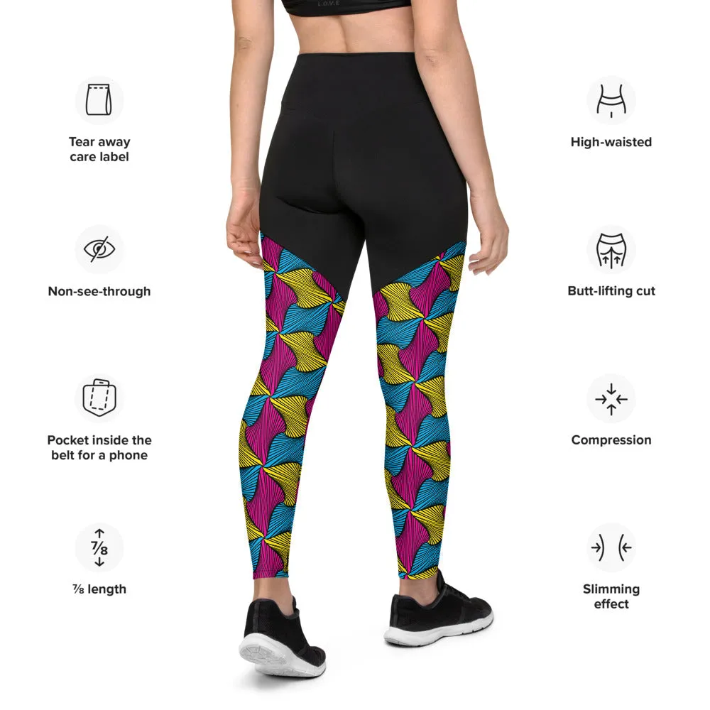 Women's Two Tone Ankara Wax Print High Waist Yoga Pants Workout Leggings For Jiu Jitsu, MMA, No Gi & Wrestling 001